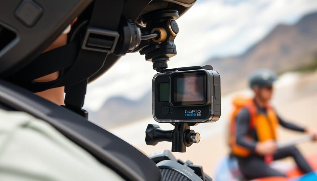 GoPro HERO10 Black capturando imagens durante atividade ao ar livre, um dos gadgets essenciais para viagem GoPro HERO10 Black capturando imagens durante atividade ao ar livre, um dos gadgets essenciais para viagem